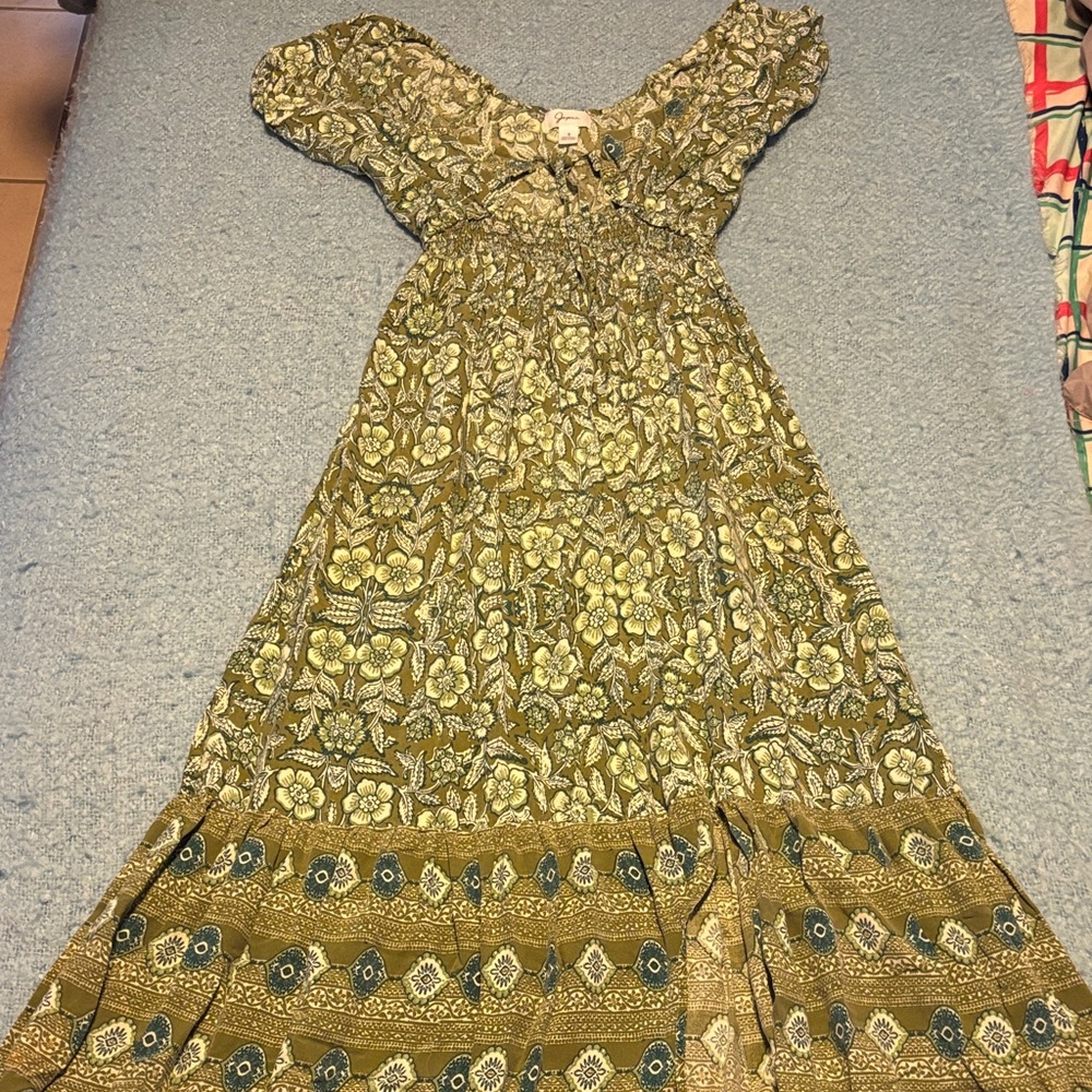 Japna Olive Floral Maxi Dress
